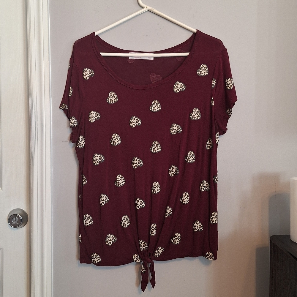 Women's Burgundy Floral Knot Top Bundle 2 For $10